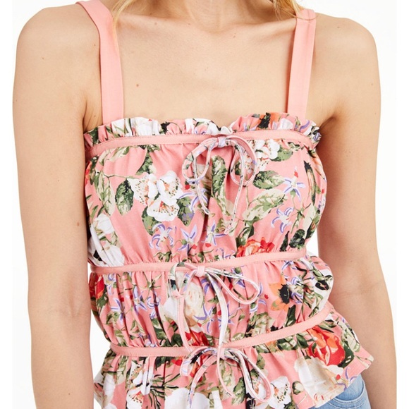 INC Ruched Floral Tie Tank Top Size M - Picture 3 of 3